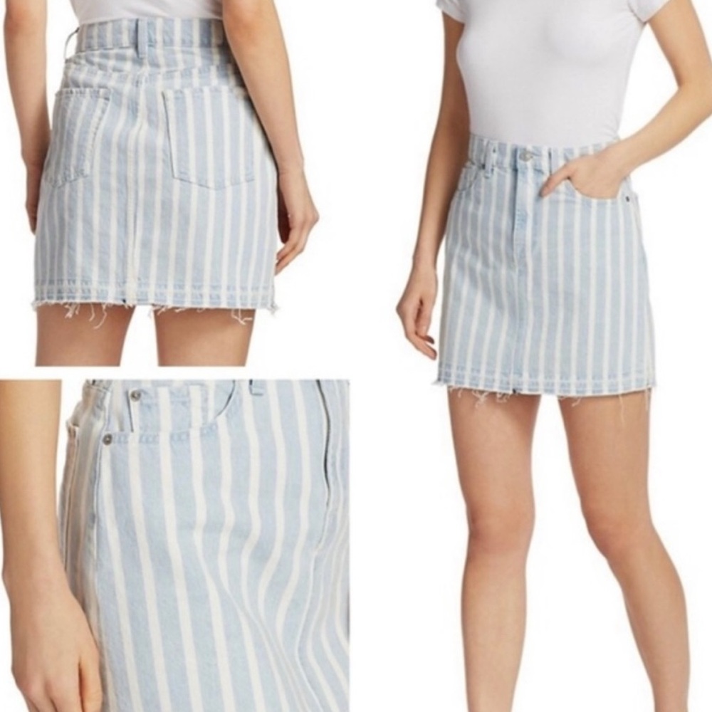 7 for all Mankind Striped Blue Jean Denim High‎ Waist Distressed Skirt sz 31